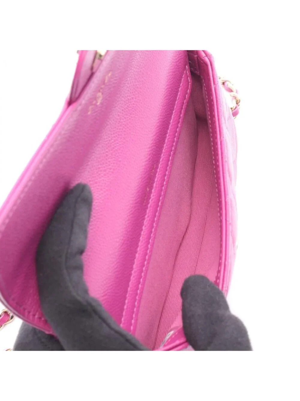 Chanel Shoulder Bag Quilted Chain Phone Case Wallet Pink Purple Caviar Leather